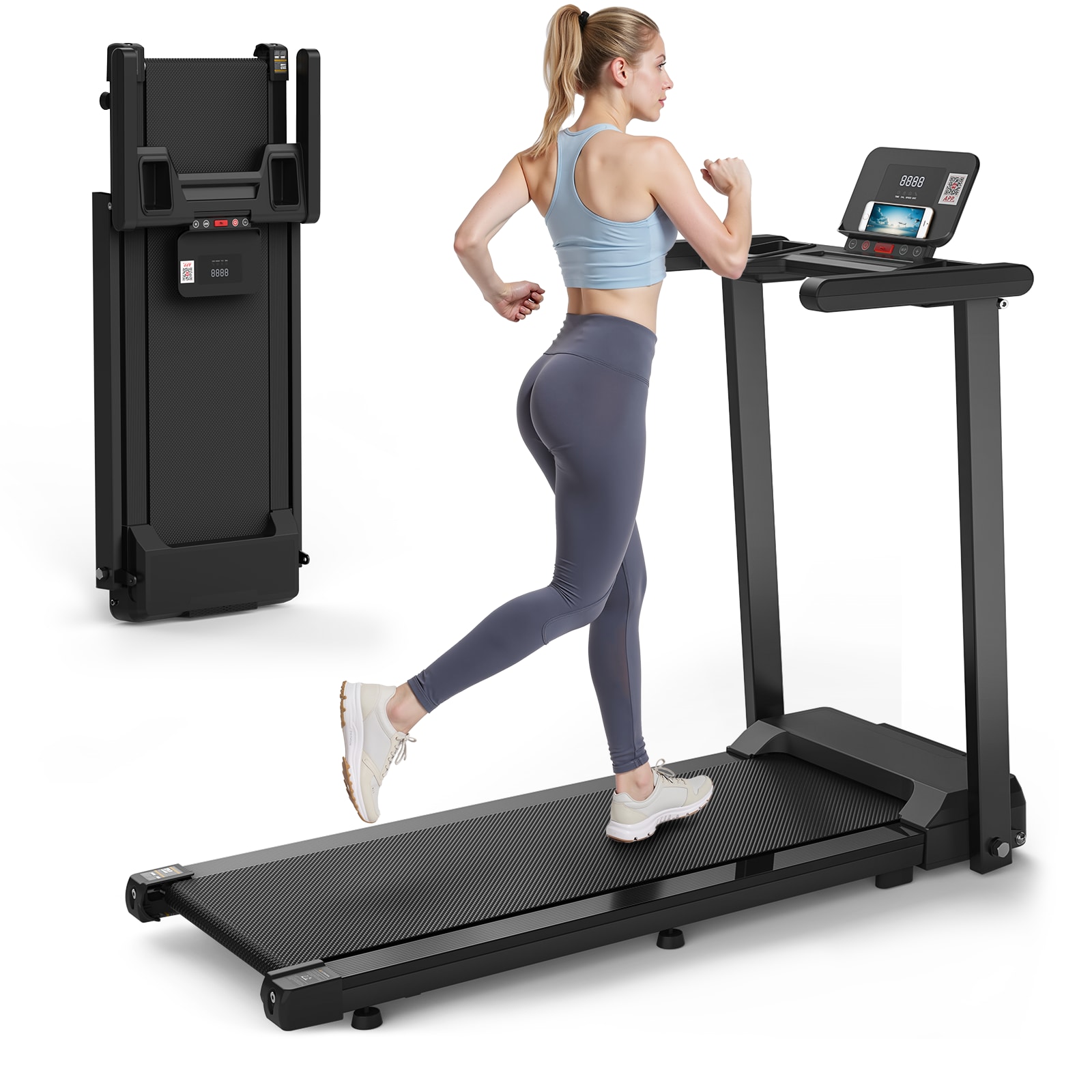 Folding Treadmill With Handles (Small Home Model) - 300lb Weight Capacity & 2.5HP Quiet Motor_voghion.com
